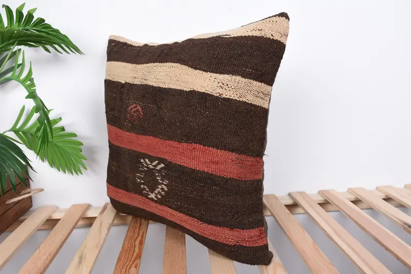 Cushion Case, 20x20 Brown Cushion Case, Art Deco Cushion Case, Customized Cushion, Gift Pillow, Retro Cushion Case, Boho Pillow, Home Decor Pillow - 5