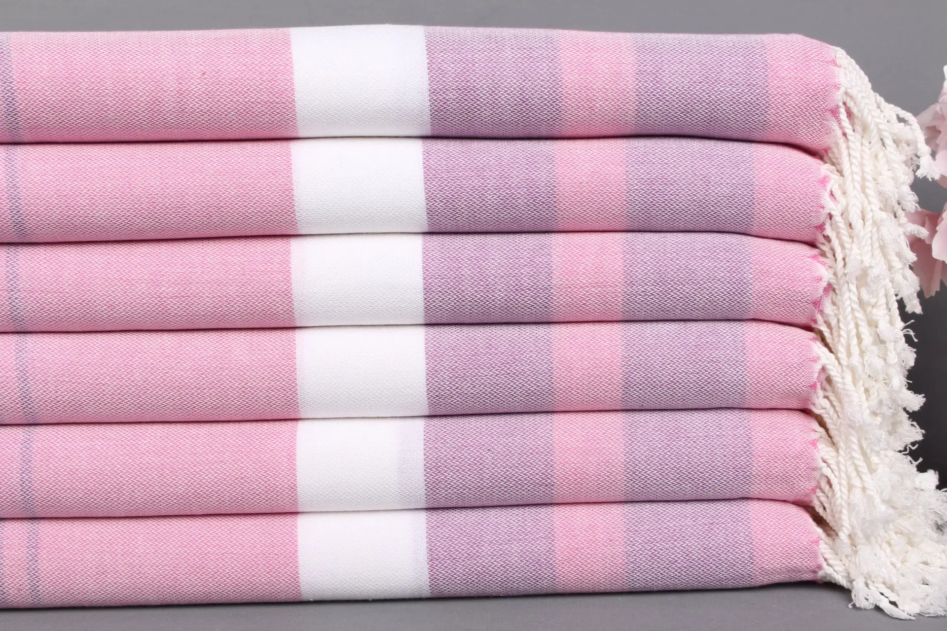 Turkish Bath Towel Pink-Purple Stripes Organic Cotton, 40x75 Inches - 1