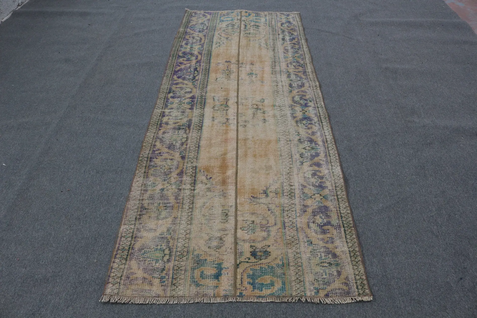 3.3x8.8 ft Vintage Turkish Rug, Runner Rug, Blue Yellow Oriental Wool Rug - 1