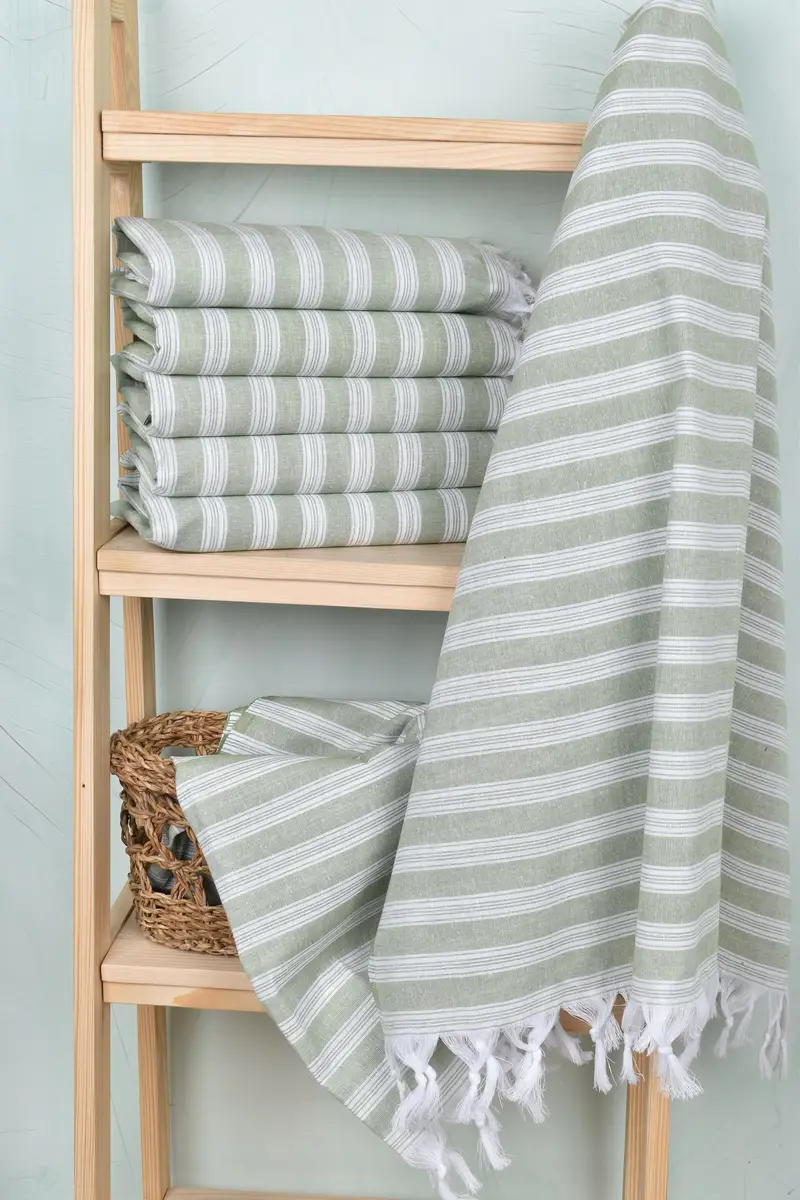 Sand-Resistant Peshtemal, Bridesmaid Gift Towel, Xmas Gifts, Absorbent Turkish towel, 70x40 Cotton Striped Towel, Lightweight Turkish towel - 3