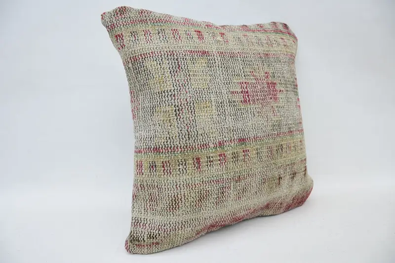 14x14 Beige Pillow, Neutral Pillow Case, Ethnical Kilim Rug Pillow, Farmhouse Cushion Cover, Pillow, Vintage Kilim Pillow, Vintage Pillow - 2