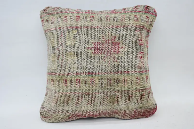 14x14 Beige Pillow, Neutral Pillow Case, Ethnical Kilim Rug Pillow, Farmhouse Cushion Cover, Pillow, Vintage Kilim Pillow, Vintage Pillow - 1