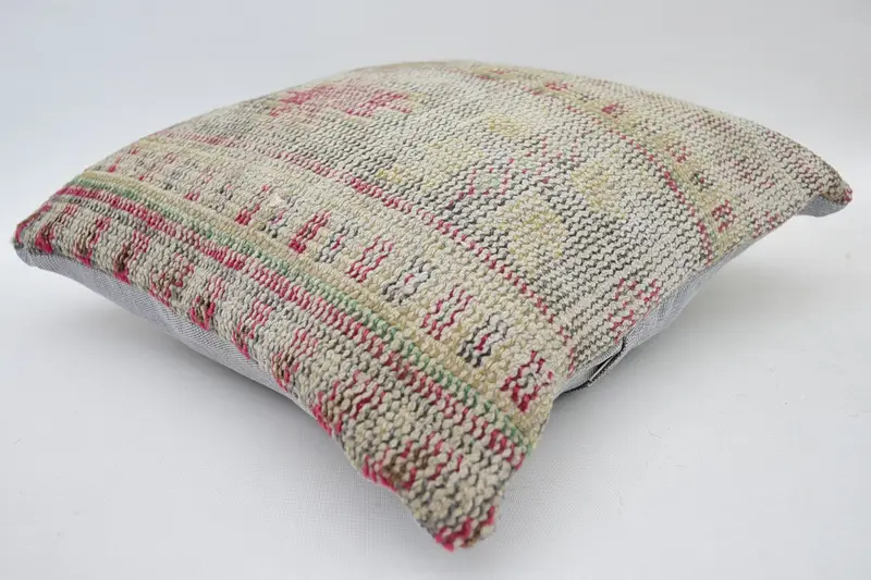 14x14 Beige Pillow, Neutral Pillow Case, Ethnical Kilim Rug Pillow, Farmhouse Cushion Cover, Pillow, Vintage Kilim Pillow, Vintage Pillow - 5