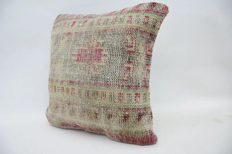 14x14 Beige Pillow, Neutral Pillow Case, Ethnical Kilim Rug Pillow, Farmhouse Cushion Cover, Pillow, Vintage Kilim Pillow, Vintage Pillow - 3