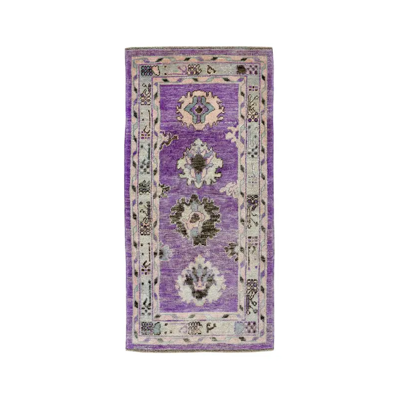 3x6 ft Vintage Oushak Rug, Purple Solid Turkish Wool Rug - 1