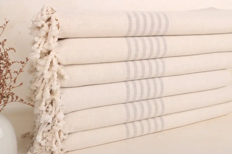 Brown Linen Towel Striped Personalized Beach Towel, 36x67 Inches