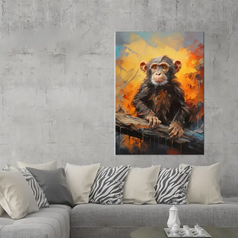 Monkey Canvas Art, Baby Monkey Decor, Wild Wall Art, Orange Canvas Art, Brown Art Decor, Abstract Canvas Art, Modern Art, Canvas Art, - 1