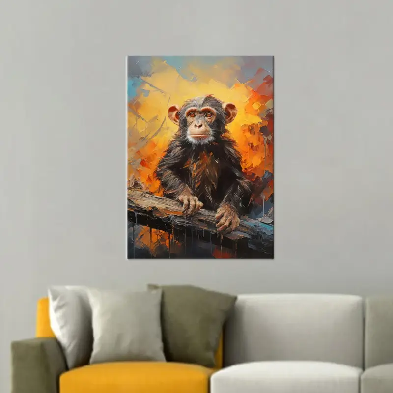 Monkey Canvas Art, Baby Monkey Decor, Wild Wall Art, Orange Canvas Art, Brown Art Decor, Abstract Canvas Art, Modern Art, Canvas Art, - 4