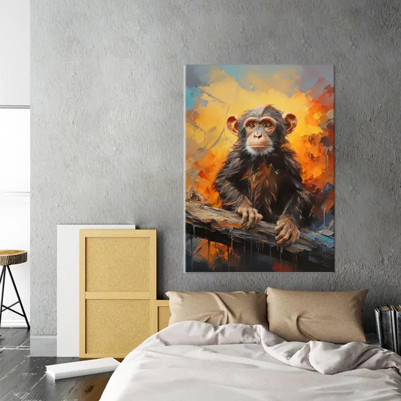 Monkey Canvas Art, Baby Monkey Decor, Wild Wall Art, Orange Canvas Art, Brown Art Decor, Abstract Canvas Art, Modern Art, Canvas Art, - 2