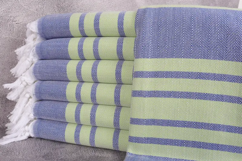 Bath Towel Wedding Gift Chevron Peshtemal Blue/Light Green 40x63 Inches