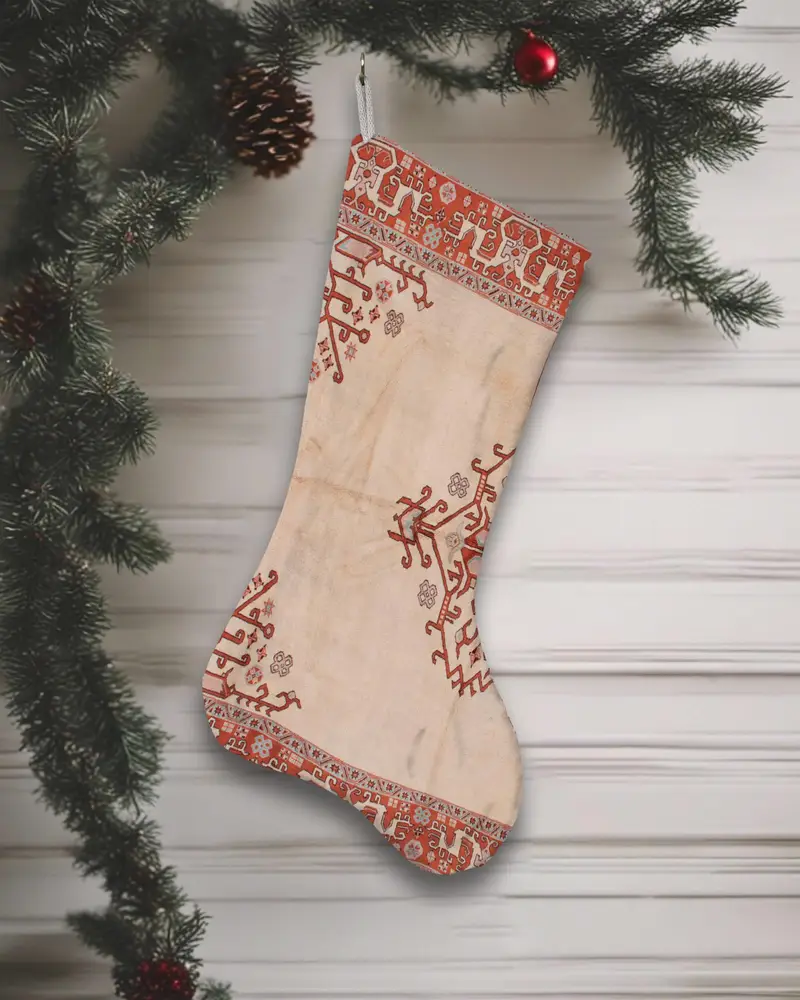 12 inç Bej ve Kahverengi Noel Süs Çorabı, Şenlikli Şömine Dekoru