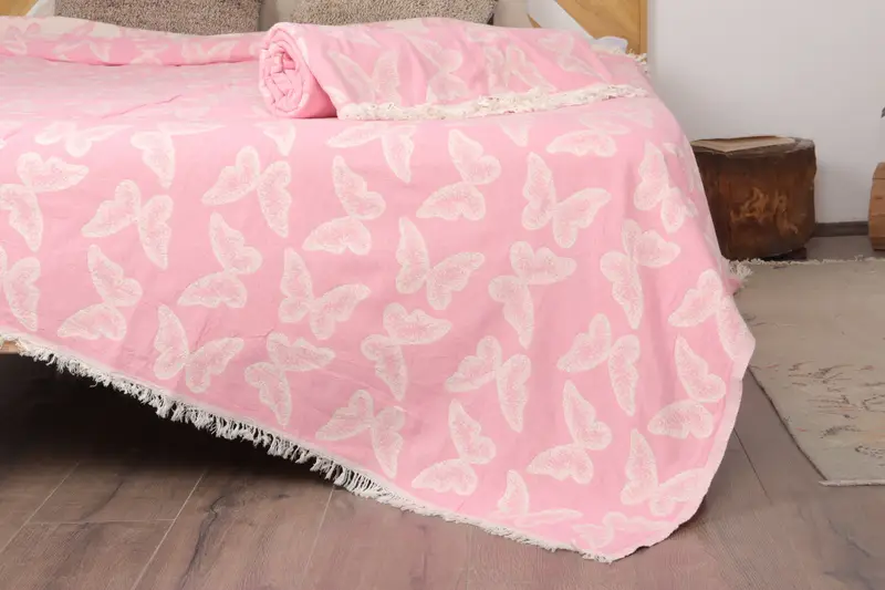 Throw Blanket Couch, Bridal Shower Gift, 96x80 Cotton Butterfly Pattern Towel, Maid Of Honor Gift, Throw Blanket, Best Wedding Gift - 1