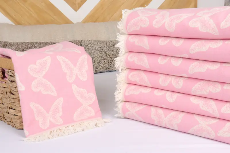 Throw Blanket Couch, Bridal Shower Gift, 96x80 Cotton Butterfly Pattern Towel, Maid Of Honor Gift, Throw Blanket, Best Wedding Gift - 4