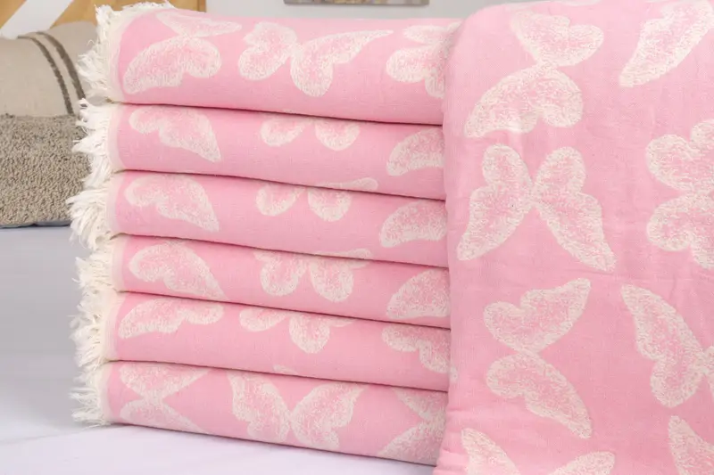 Throw Blanket Couch, Bridal Shower Gift, 96x80 Cotton Butterfly Pattern Towel, Maid Of Honor Gift, Throw Blanket, Best Wedding Gift - 2