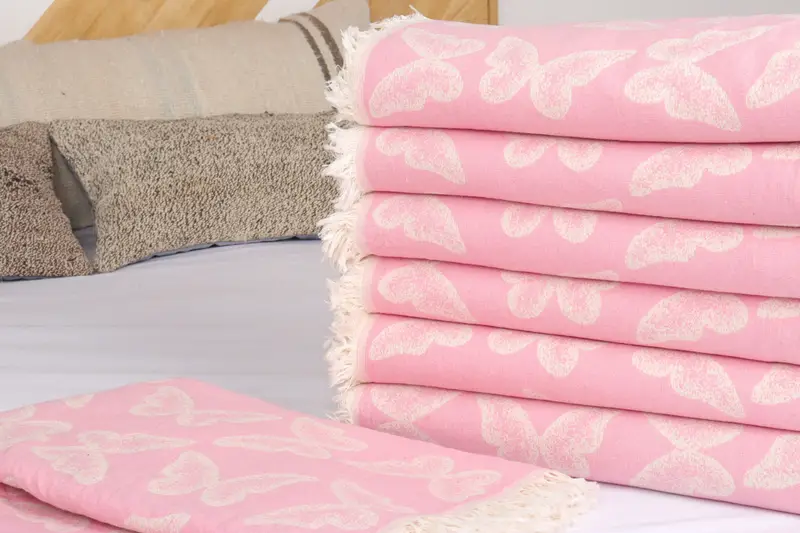 Throw Blanket Couch, Bridal Shower Gift, 96x80 Cotton Butterfly Pattern Towel, Maid Of Honor Gift, Throw Blanket, Best Wedding Gift - 3