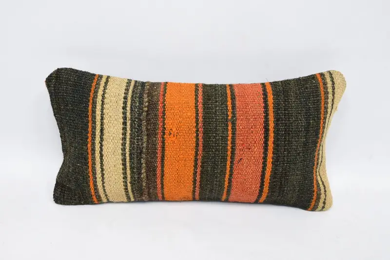 Mini Lumbar Orange Vintage Cushion Cover, Gift 8x16 inch Striped Euro Sham - 1