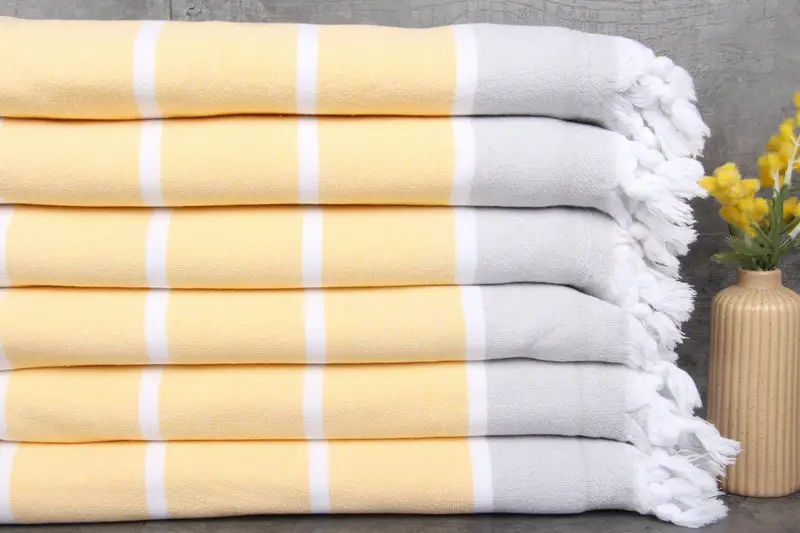 Personalized Turkish Beach Towel Yellow Striped Terry Towel, 40x67 Inches