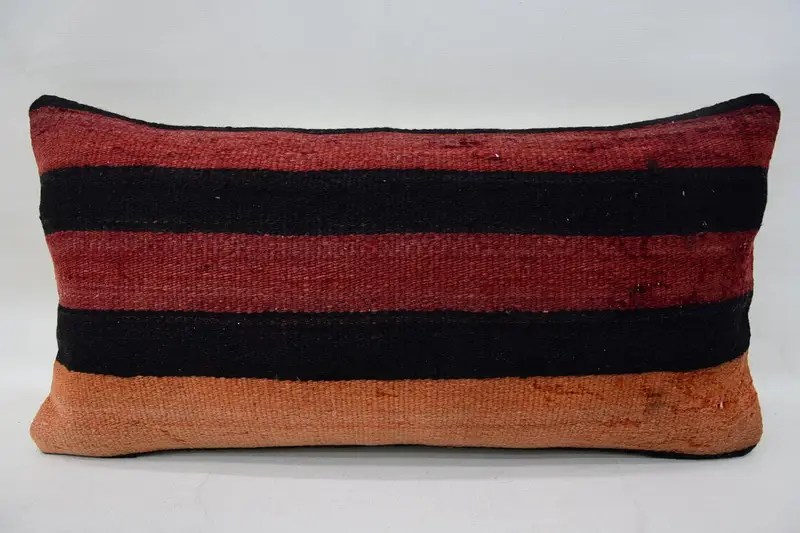 Striped Vintage Red Pillow Cover, 12x24 inch Sofa Gift New Home Gift Cushion Cover - 1