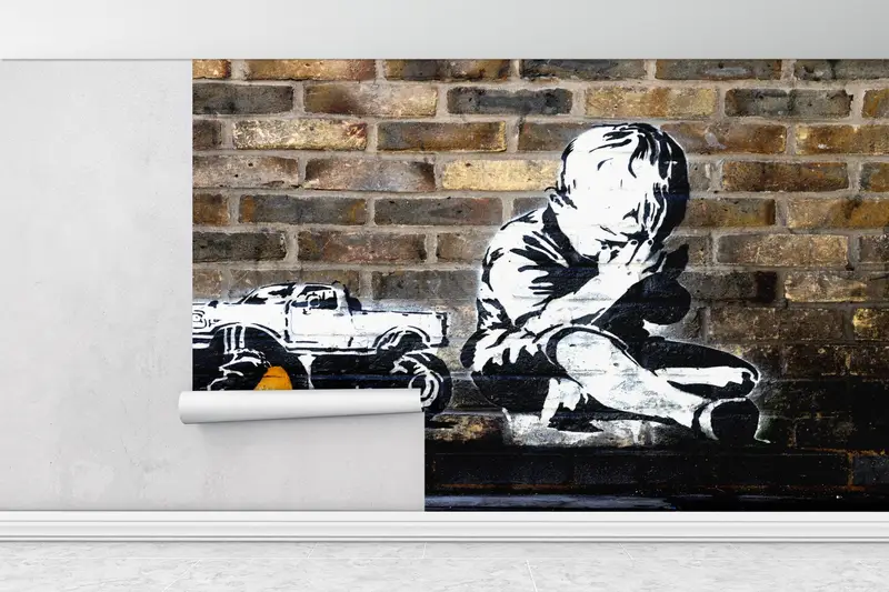 Banksy Praying Boy, Banksy Street Wall Print, Banksy Wall Print, Banksy Graffiti Wall Print, Banksy Boy Wall Decor, Graffiti Wall Poster, - 1