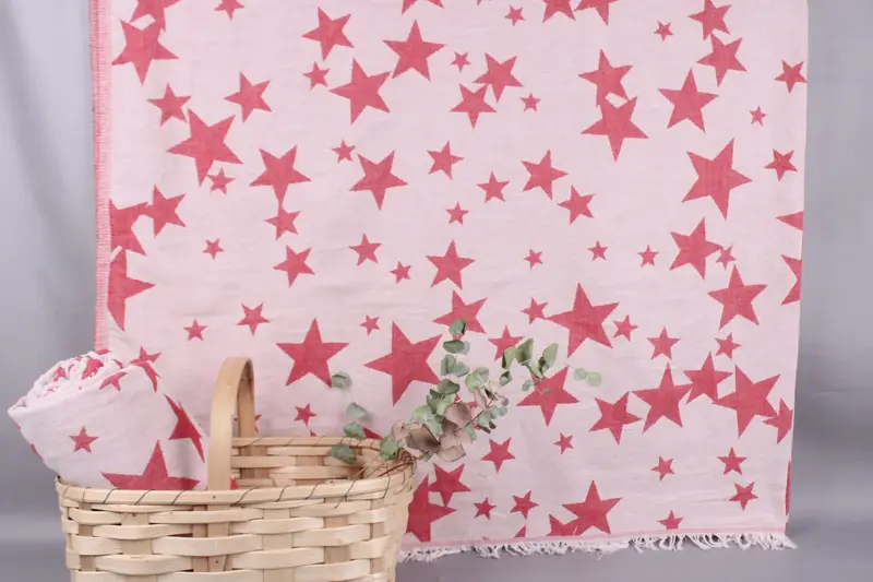 Personalized Red Star Patterned Organic Blanket, 79x91 Inches