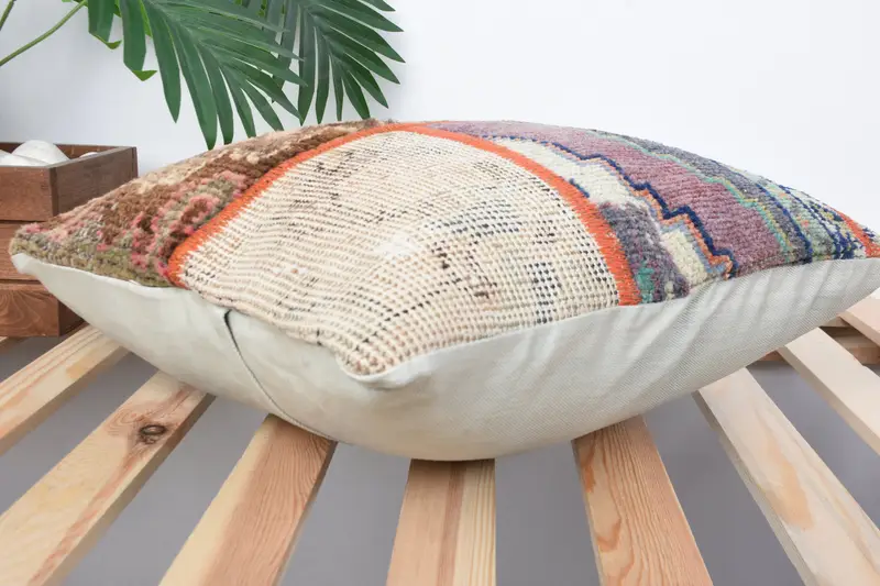 Antique Pillows, Pillow Sham, 16x16 Beige Cushion Case, Boho Pillow Sham Cover, Bolster Throw Pillow Case, Kilim Pillow - 6