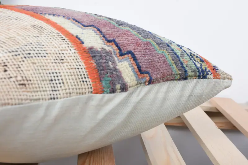 Antique Pillows, Pillow Sham, 16x16 Beige Cushion Case, Boho Pillow Sham Cover, Bolster Throw Pillow Case, Kilim Pillow - 7