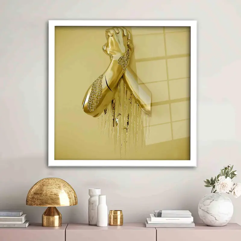 Contemporary Metallic Hand Printed Glass with Trendy 3D Gold Effect