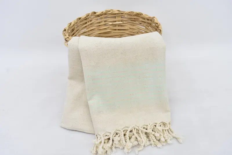 Personalized Mint Green and Beige Striped Organic Cotton Towel, 79x40 Inches