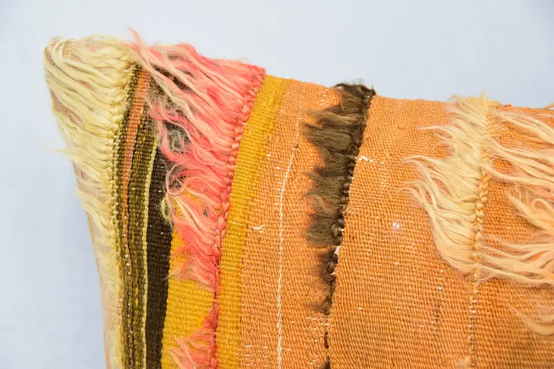 Wholesale Pillow, Kilim Rug Cushion, Rustic Pillow, Ethnical Kilim Rug Pillow, Pillow for Couch, Turkish Pillow, 16x24 Orange Pillow Cover, Pillow - 2