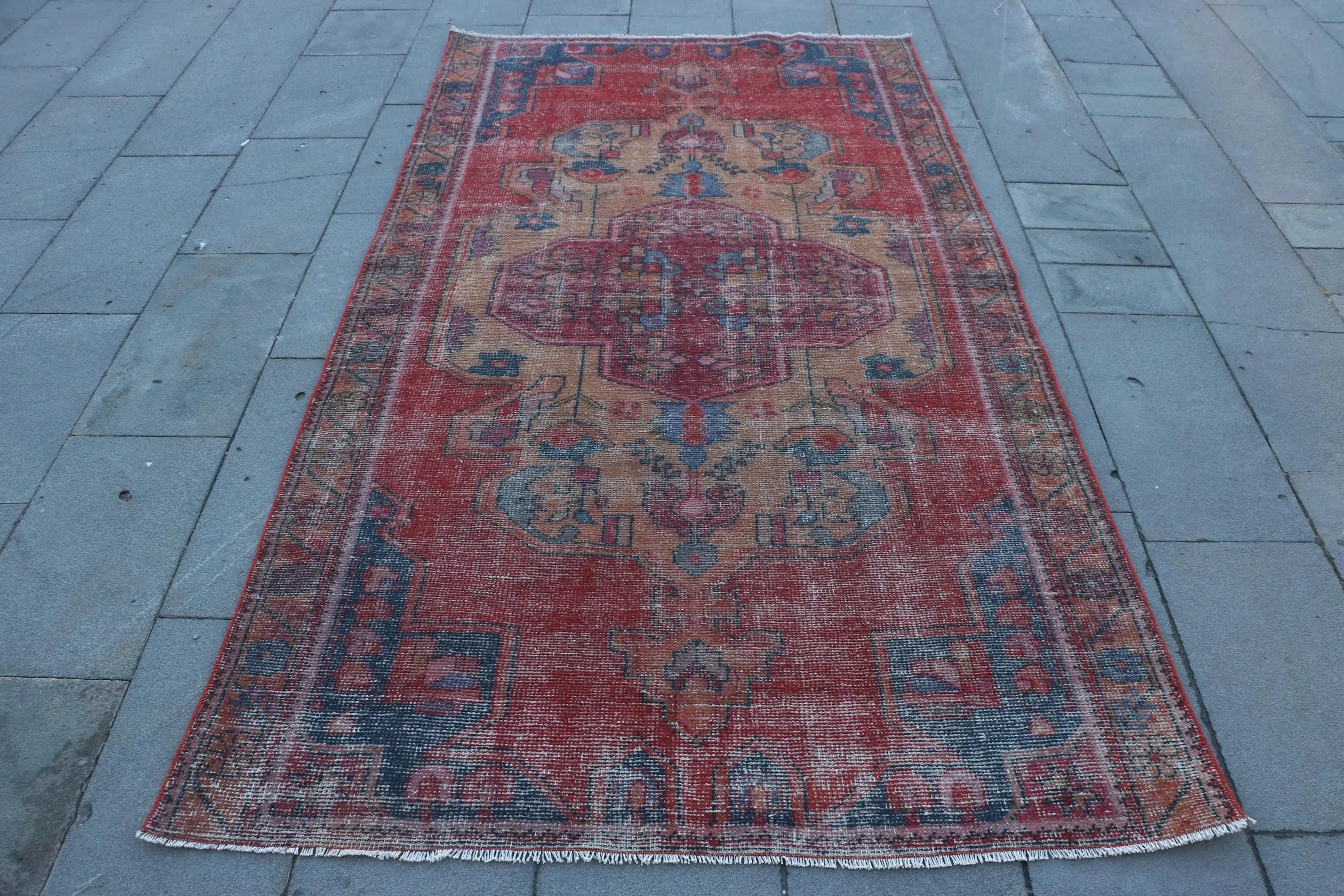 4.3x7.8 ft Rug, Turkish Vintage Rug, Red Southwestern Rug - 1