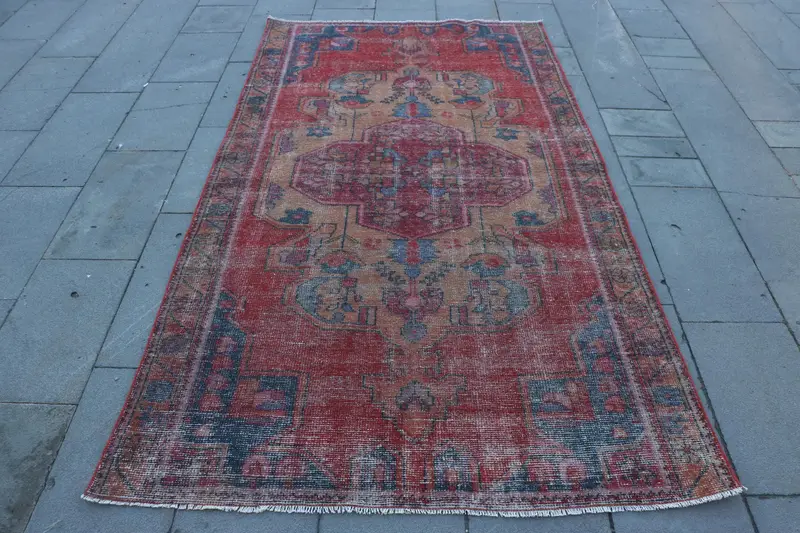 Kırmızı ve Mavi Güneybatı Halısı, 4,3x7,8 ft Şık Dekor