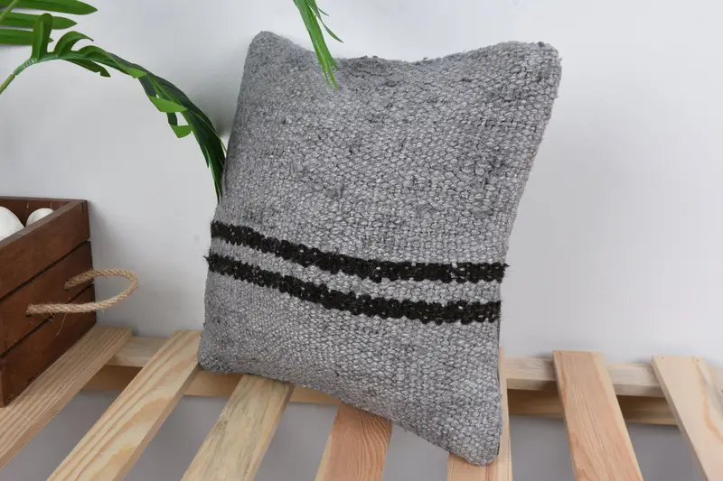 Bench Pillow Case, Boho Pillow Sham Cover, Neutral Cushion Case, 12x12 Gray Cushion, Interior Designer Pillow, Cushion Cover, Kilim Pillow - 5