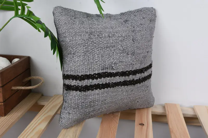 Bench Pillow Case, Boho Pillow Sham Cover, Neutral Cushion Case, 12x12 Gray Cushion, Interior Designer Pillow, Cushion Cover, Kilim Pillow - 4