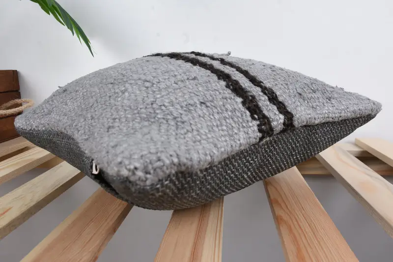 Bench Pillow Case, Boho Pillow Sham Cover, Neutral Cushion Case, 12x12 Gray Cushion, Interior Designer Pillow, Cushion Cover, Kilim Pillow - 6
