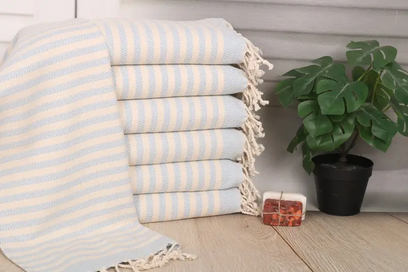 Monogrammed Hand Towel, Baby Blue Cotton Chevron, 18x40 Inches