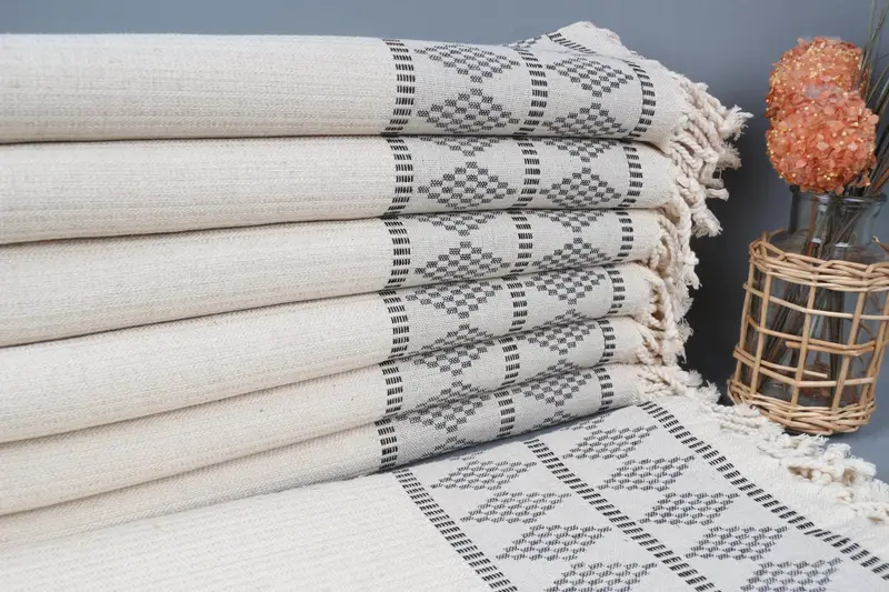 Bachelorette Towel Black Kilim Design Linen, 36x71 Inches