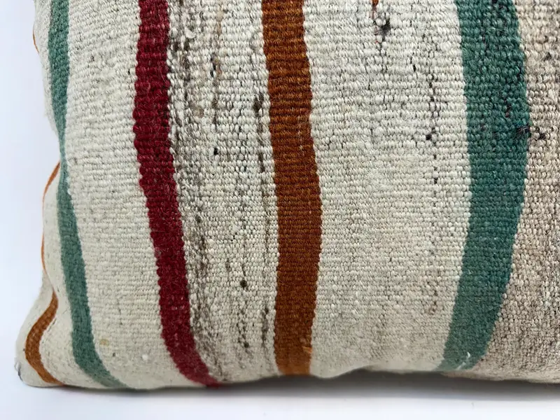 ヴィンテージキリム枕カバー、キリム枕カバー、20x28ベージュ枕ケース、ボーホ枕、枕、トルコのキリム枕、ヨガクッション - 2