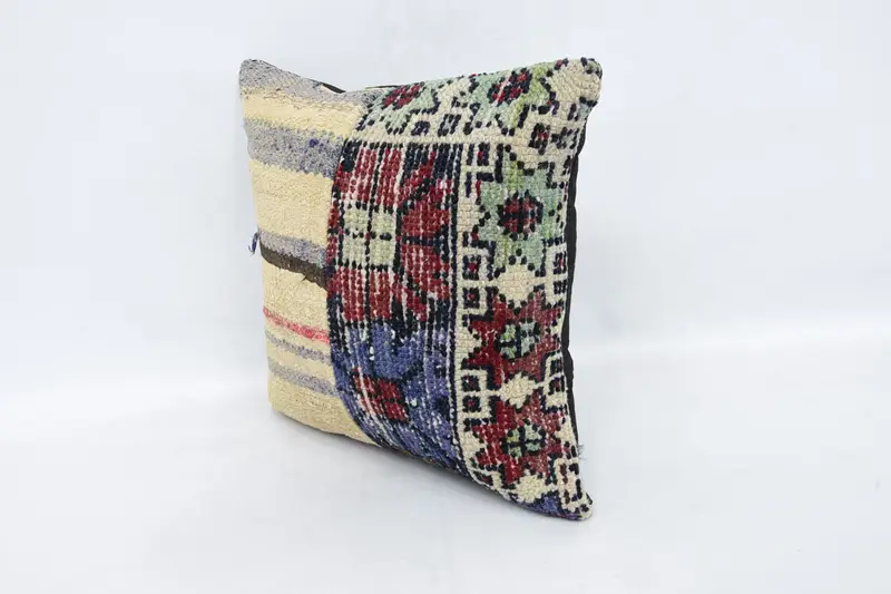 Vintage Pillow Sham, Cushion Cover, Gift Pillow, 16x16 Red Cushion Cover, Boho Throw Pillow, Vintage Kilim Throw Pillow, Kilim Cushion Sham - 4