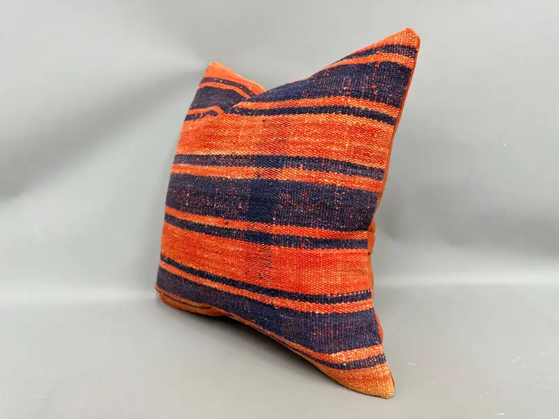 Outdoor Pillow Cover, Ethnical Kilim Rug Pillow, Pillow, 18x18 Orange Pillow Sham, Interior Designer Pillow, Handmade Kilim Cushion - 3