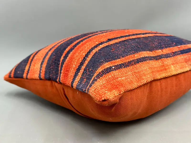 Outdoor Pillow Cover, Ethnical Kilim Rug Pillow, Pillow, 18x18 Orange Pillow Sham, Interior Designer Pillow, Handmade Kilim Cushion - 6