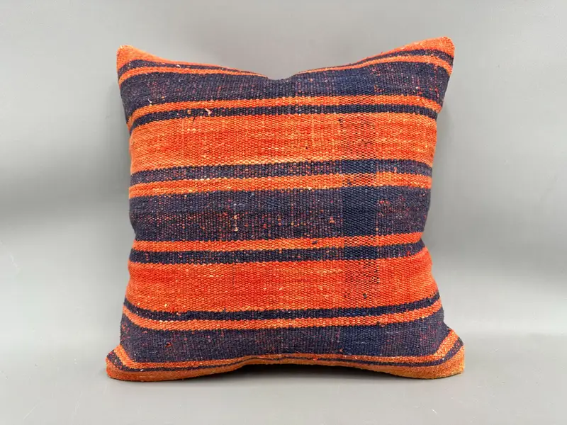 Outdoor Pillow Cover, Ethnical Kilim Rug Pillow, Pillow, 18x18 Orange Pillow Sham, Interior Designer Pillow, Handmade Kilim Cushion - 4