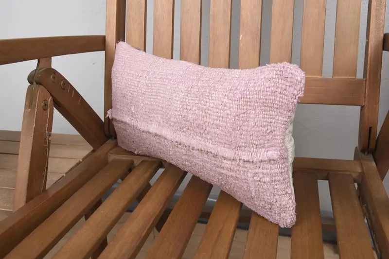 Pastel Pillow Cover, Ethnical Kilim Rug Pillow, Rustic Cushion, Turkish Kilim Pillow, 8x16 Pink Pillow Sham, Pillow, Vintage Pillow - 3