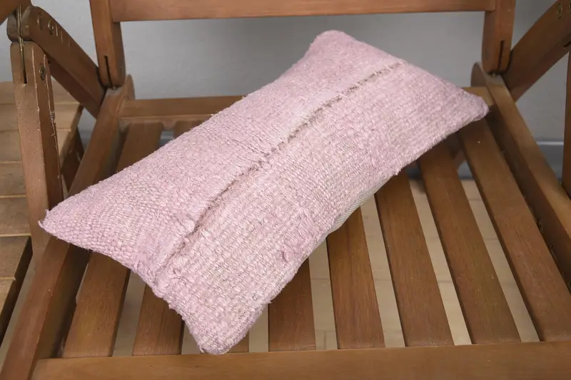 Pastel Pillow Cover, Ethnical Kilim Rug Pillow, Rustic Cushion, Turkish Kilim Pillow, 8x16 Pink Pillow Sham, Pillow, Vintage Pillow - 4