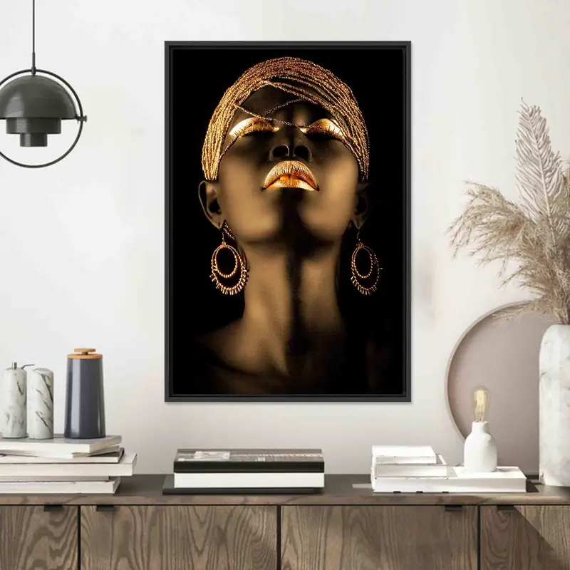 エレガントなゴールド リップ アフリカの女性のキャンバス プリント - トレンディな装飾
