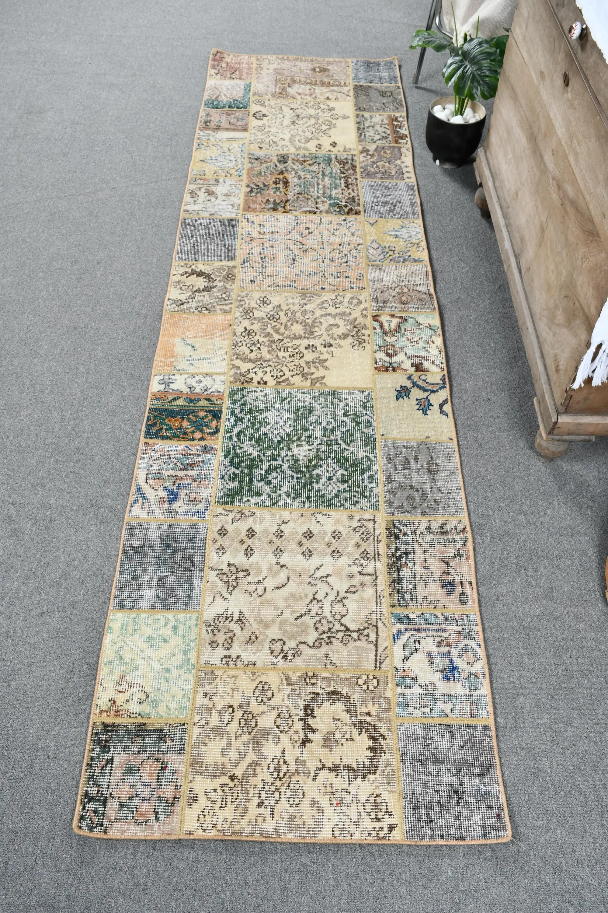 Turkish 2.3x8.8 ft Rug, Vintage Runner Rug, Brown Moroccan Rug - 1