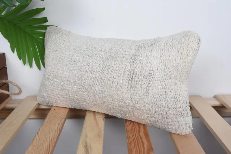 Rustic Pillow Case, Pillow Cover, Kilim Cushion Sham, 8x16 Beige Cushion Cover, Ethnical Kilim Rug Pillow, Boho Pillow Sham Cover - 5