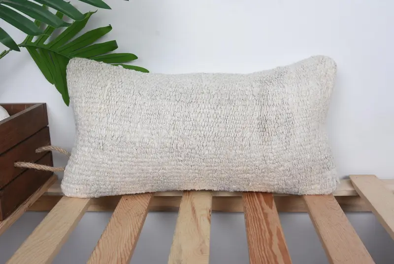 Rustic Pillow Case, Pillow Cover, Kilim Cushion Sham, 8x16 Beige Cushion Cover, Ethnical Kilim Rug Pillow, Boho Pillow Sham Cover - 1