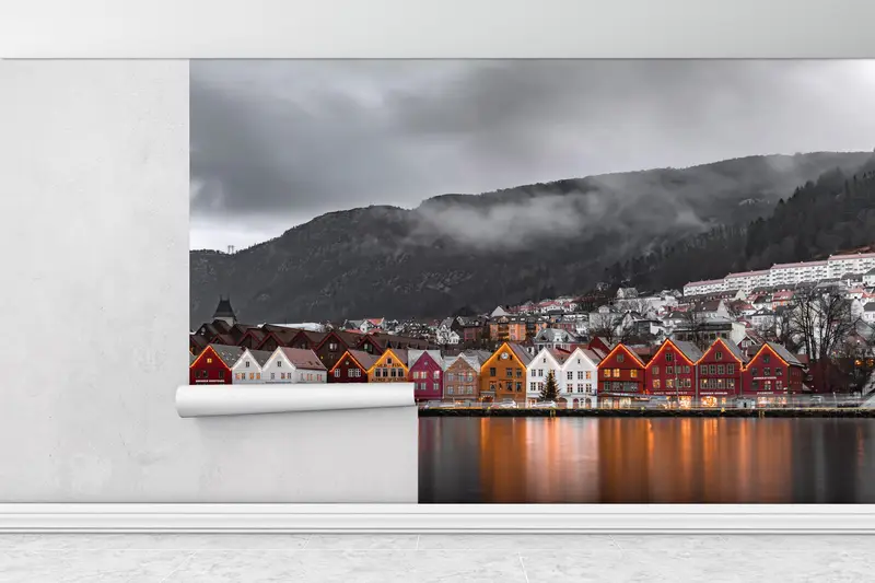 Mountain Wall Mural, View Digital Paper, Norway Wall Decor, 3D Paper Art, Bergen Landscape Mural, 3D Wall Mural, Wall Covering, - 9