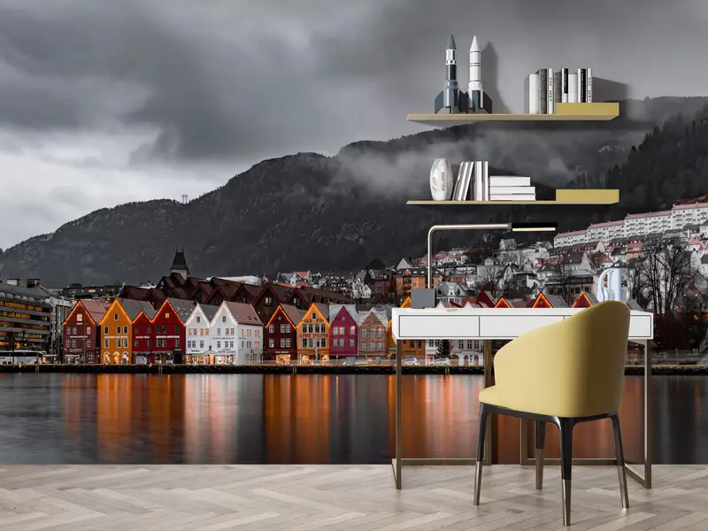 Mountain Wall Mural, View Digital Paper, Norway Wall Decor, 3D Paper Art, Bergen Landscape Mural, 3D Wall Mural, Wall Covering, - 8
