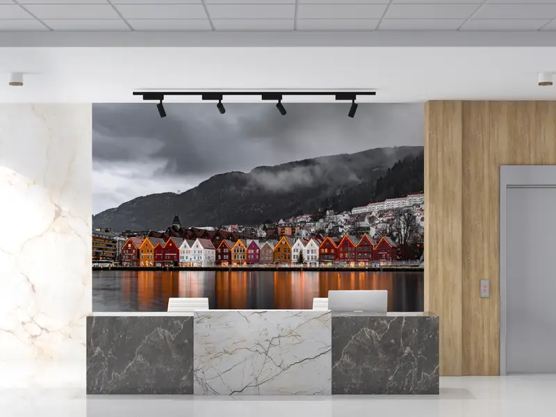 Mountain Wall Mural, View Digital Paper, Norway Wall Decor, 3D Paper Art, Bergen Landscape Mural, 3D Wall Mural, Wall Covering, - 2